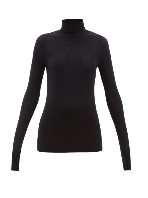 Matchesfashion.com Atm - Roll Neck Long Sleeved Ribbed Jersey T Shirt - Womens - Black
