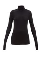 Matchesfashion.com Atm - Roll Neck Long Sleeved Ribbed Jersey T Shirt - Womens - Black