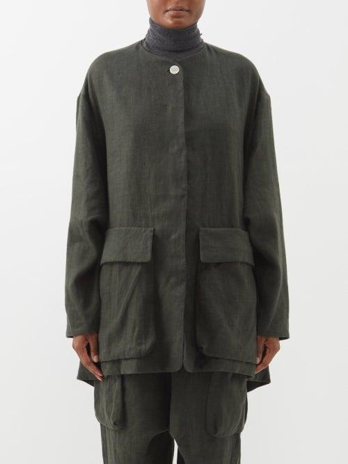 Lauren Manoogian - Brushed-linen Cargo Jacket - Womens - Dark Grey