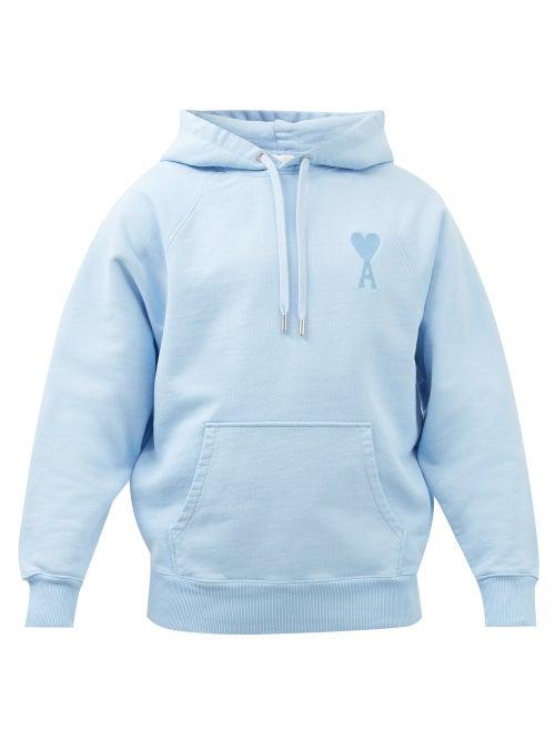 Ami - Ami De Caur-embroidered Cotton Hooded Sweatshirt - Mens - Light Blue