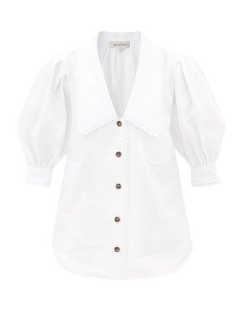Lee Mathews - Ali Elongated-collar Linen Blouse - Womens - White