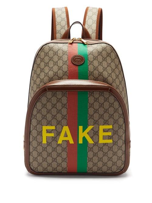 Matchesfashion.com Gucci - Fake/not Logo-print Gg Supreme Backpack - Mens - Brown Multi