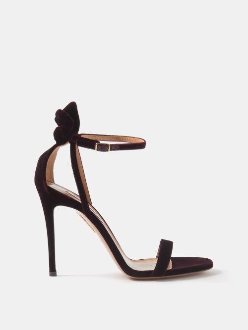 Aquazzura - Bow Tie 105 Velvet Sandals - Womens - Red