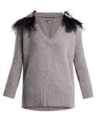 Matchesfashion.com Johanna Ortiz - Hierbatera Feather Brooch Cashmere Sweater - Womens - Grey