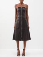 Khaite - Valerie Zip-front Strapless Leather Midi Dress - Womens - Black