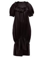 Matchesfashion.com Simone Rocha - Ruffle Trim Fishtail Hem Silk Satin Dress - Womens - Black