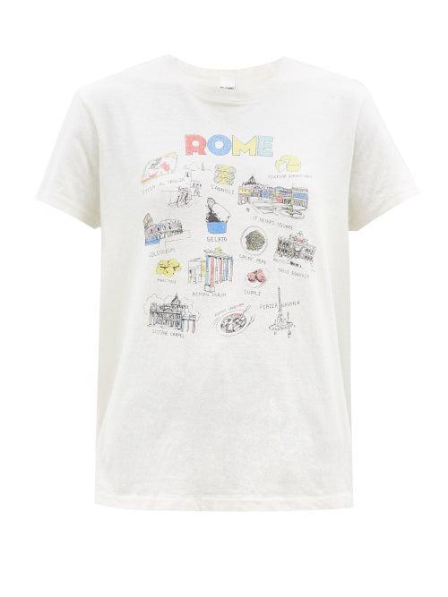 Re/done - 70s Rome-print Cotton-jersey T-shirt - Womens - White Multi