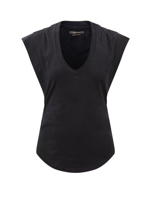 Isabel Marant - Zofia V-neck Cotton-jersey T-shirt - Womens - Black