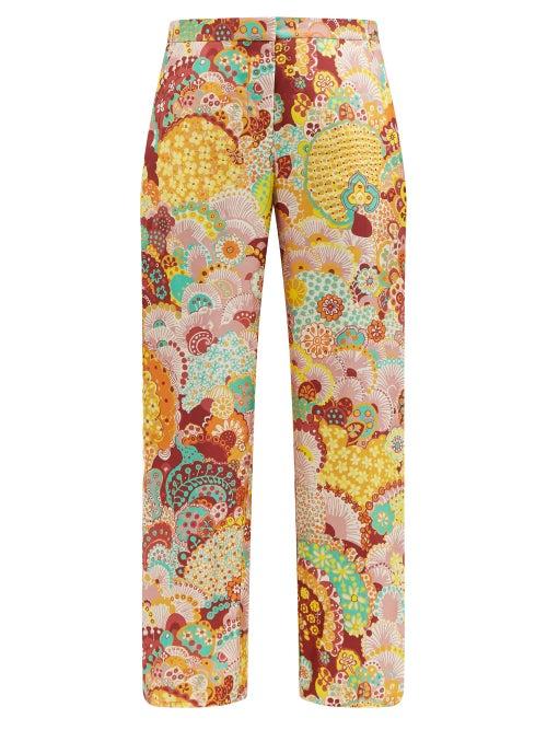 La Doublej - Boudoir Holi-print Silk Trousers - Womens - Yellow Multi