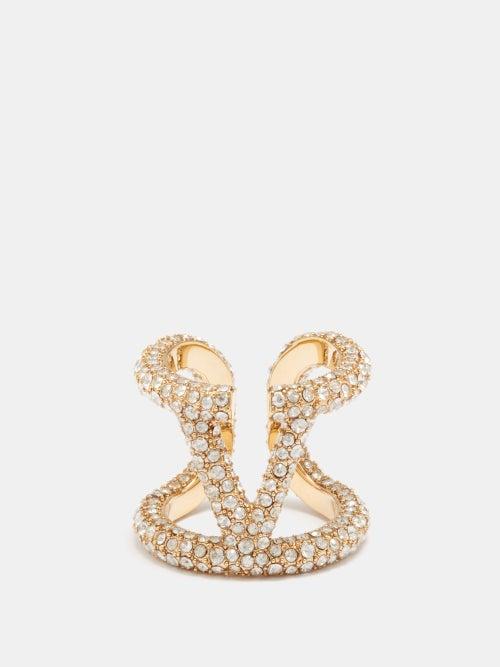 Valentino Garavani - V-logo Crystal-embellished Ring - Womens - Crystal