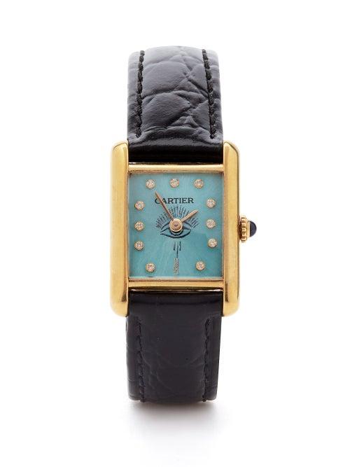 Jacquie Aiche - Vintage Cartier Tank Diamond & Gold-vermeil Watch - Womens - Blue Gold