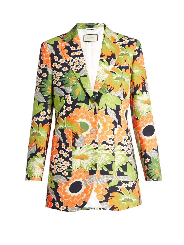 Gucci Floral-print Wool-blend Blazer