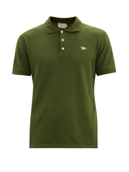 Matchesfashion.com Maison Kitsun - Tricolour Fox-patch Piqu-jersey Polo Shirt - Mens - Khaki