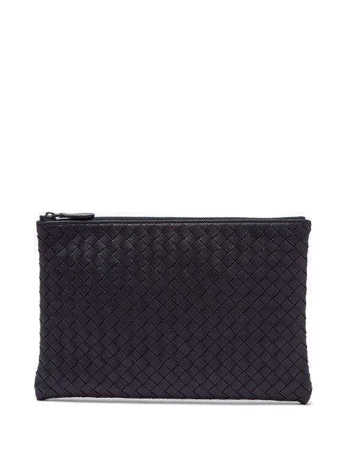 Matchesfashion.com Bottega Veneta - Intrecciato Small Leather Pouch - Mens - Navy