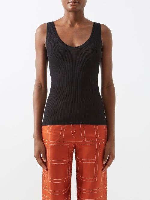 Toteme - Scoop-neck Ribbed Silk-blend Tank Top - Womens - Black