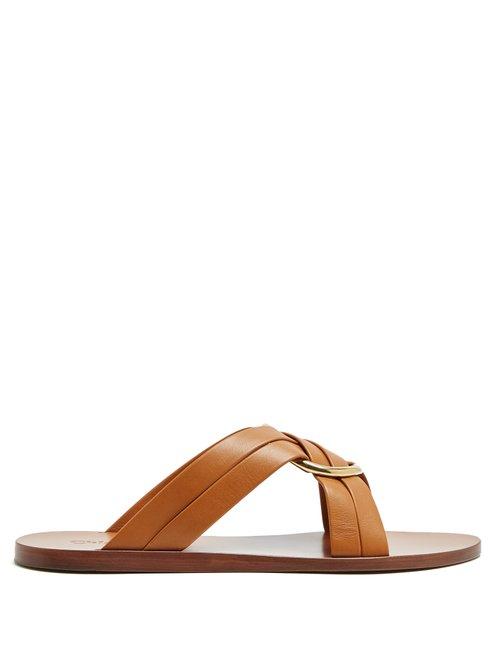 Matchesfashion.com Chlo - Ring Embellished Leather Slides - Womens - Tan