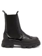 Ganni - Tread-sole Patent-leather Chelsea Boots - Womens - Black