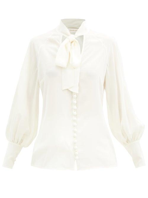 Matchesfashion.com Zimmermann - Pussybow-neck Silk-crepe Blouse - Womens - Ivory