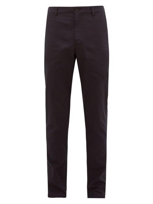 Matchesfashion.com Burberry - Cotton Blend Gabardine Chino Trousers - Mens - Navy