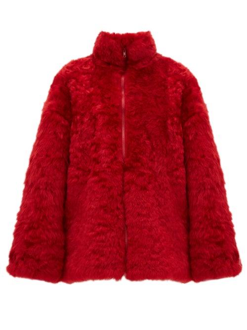 Matchesfashion.com Raey - Zip Up Curly Shearling Bomber Jacket - Womens - Red