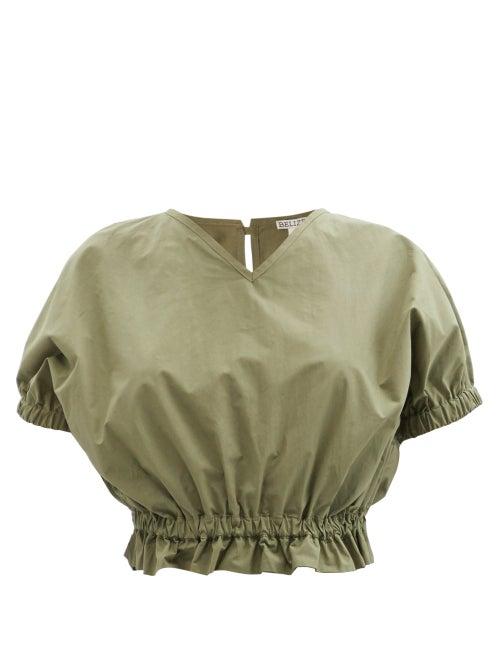 Matchesfashion.com Belize - Maisy V-neck Cotton-poplin Cropped Top - Womens - Green