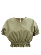 Matchesfashion.com Belize - Maisy V-neck Cotton-poplin Cropped Top - Womens - Green