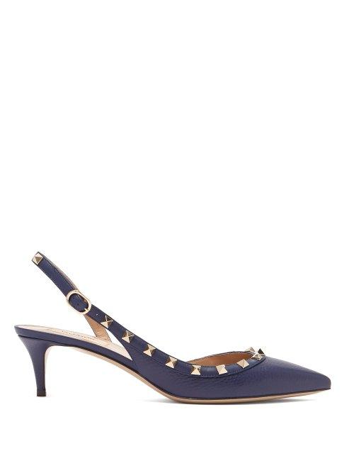 Matchesfashion.com Valentino - Rockstud Slingback Leather Pumps - Womens - Navy