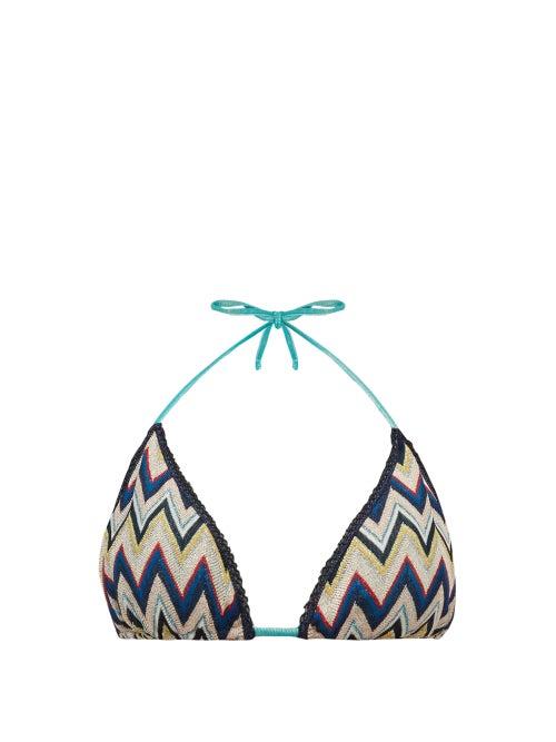 Matchesfashion.com Missoni Mare - Metallic Zigzag Knit Halterneck Bikini Top - Womens - Multi