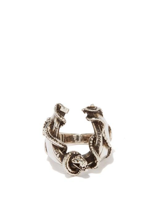 Alexander Mcqueen - Identity Logo-engraved Horseshoe Ring - Mens - Silver