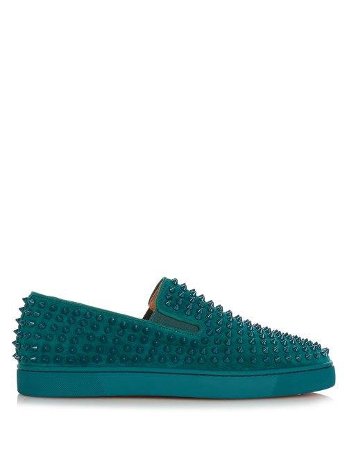 Matchesfashion.com Christian Louboutin - Roller Boat Spike Embellished Slip On Trainers - Mens - Green