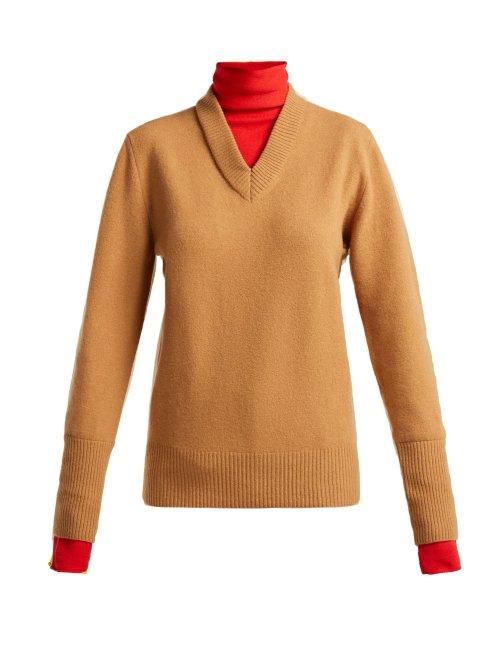 Matchesfashion.com Joseph - Double Layer Wool Blend Sweater - Womens - Brown Multi