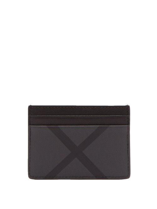 Matchesfashion.com Burberry - London Check Leather Trimmed Pvc Cardholder - Mens - Grey