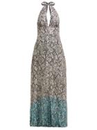 Matchesfashion.com Heidi Klein - Snake Print Halterneck Maxi Dress - Womens - White Multi
