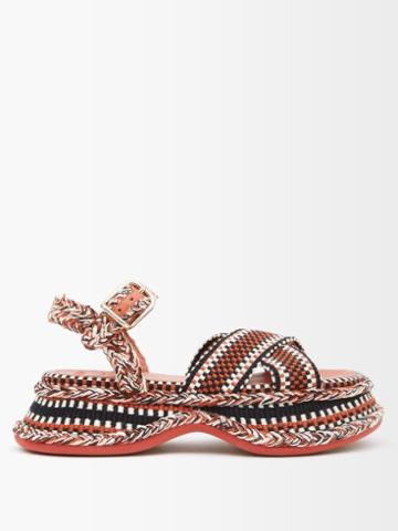 Chlo - Meril Woven Ankle-strap Sandals - Womens - Black Red Print