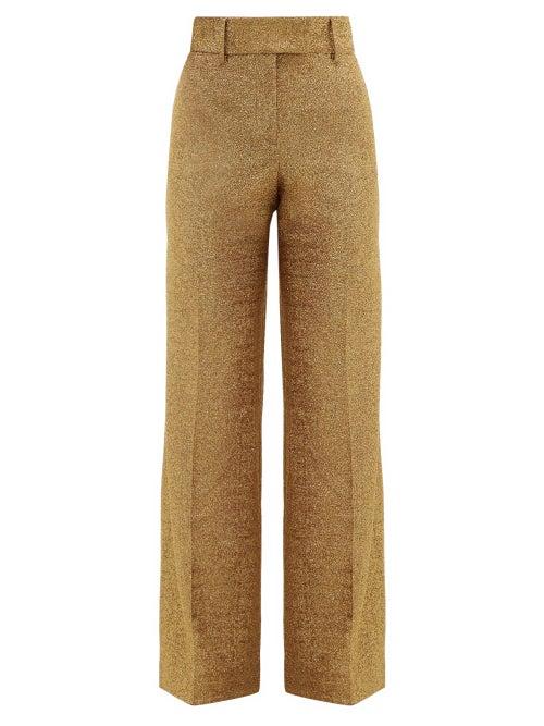 Matchesfashion.com Sara Battaglia - High Rise Wide Leg Lurex Trousers - Womens - Gold