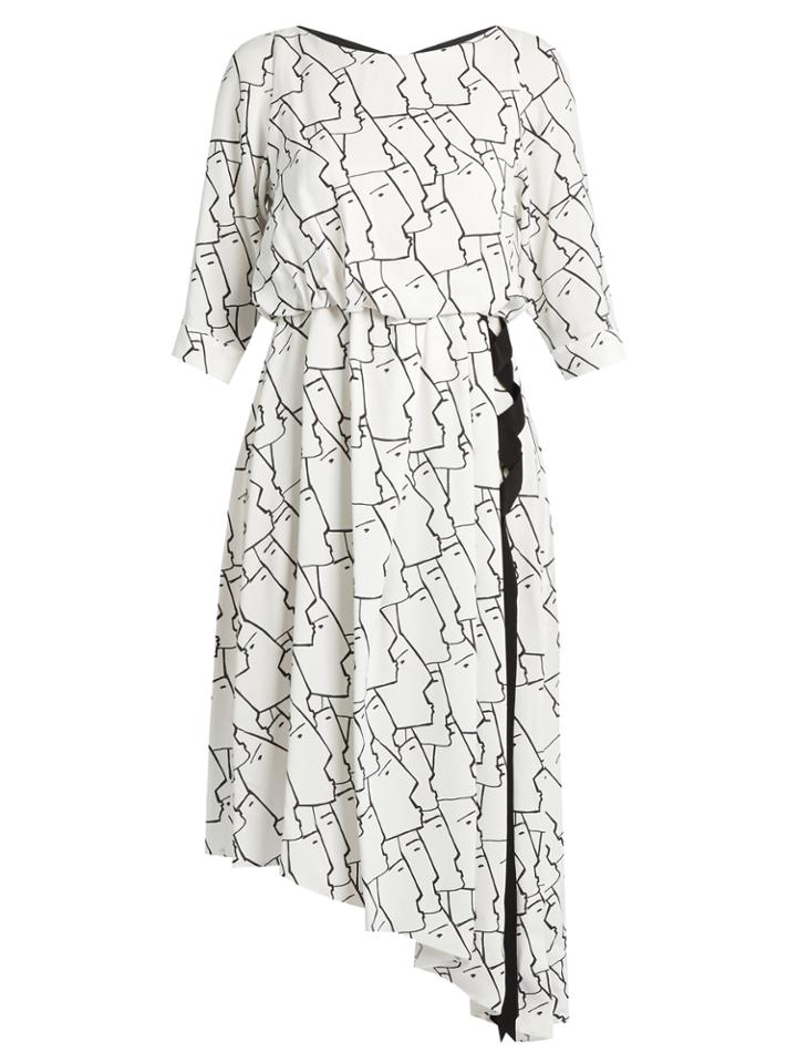 Osman Gigi Face-print Asymmetric Crepe Dress
