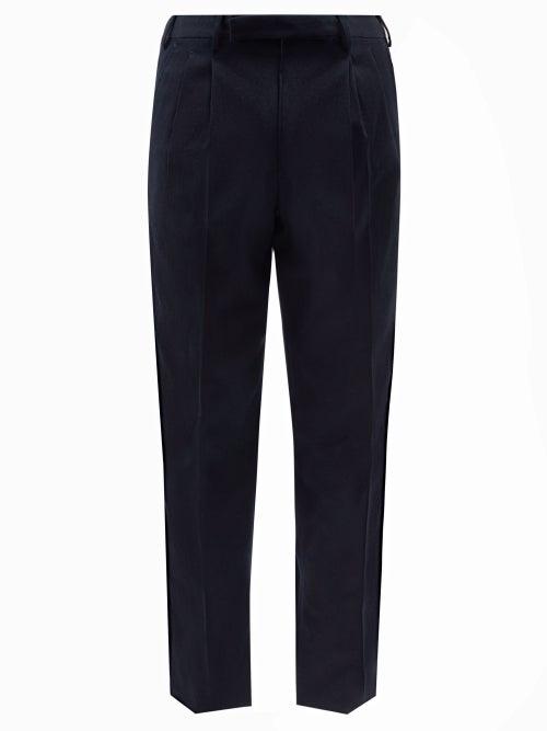 Ermenegildo Zegna - Pleated Cotton-blend Twill Trousers - Mens - Navy