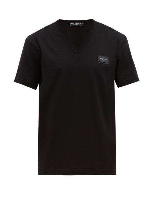 Matchesfashion.com Dolce & Gabbana - Logo Patch V Neck Cotton T Shirt - Mens - Black