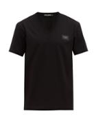 Matchesfashion.com Dolce & Gabbana - Logo Patch V Neck Cotton T Shirt - Mens - Black