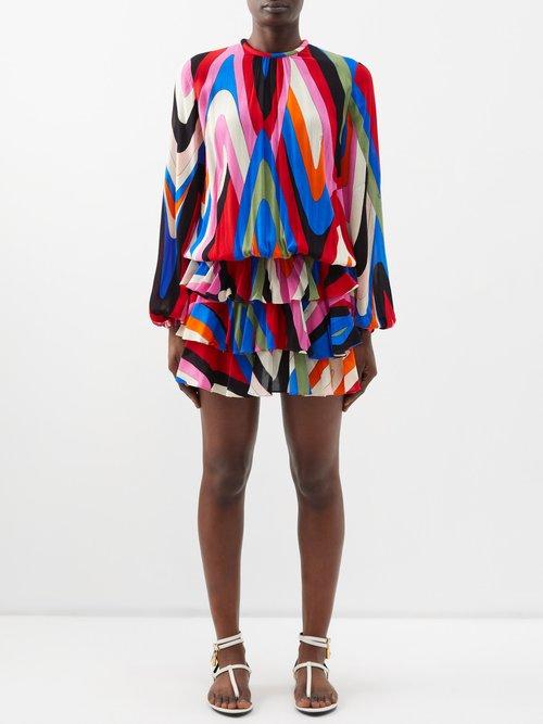Pucci - Moire-print Ruffled Crepe Mini Dress - Womens - Multi
