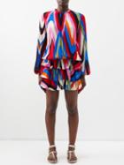 Pucci - Moire-print Ruffled Crepe Mini Dress - Womens - Multi