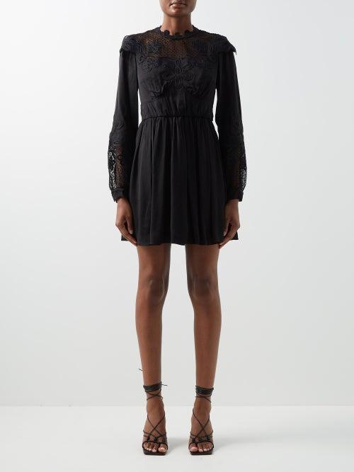 Self-portrait - Pleated-chiffon And Lace Mini Dress - Womens - Black
