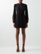 Self-portrait - Pleated-chiffon And Lace Mini Dress - Womens - Black