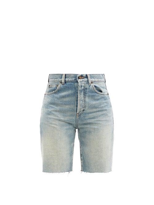 Matchesfashion.com Saint Laurent - Cut-off Denim Shorts - Womens - Light Blue