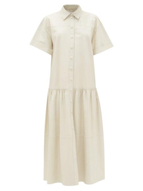 Matchesfashion.com Stand Studio - Lauren Tiered Leather Shirt Dress - Womens - Ivory