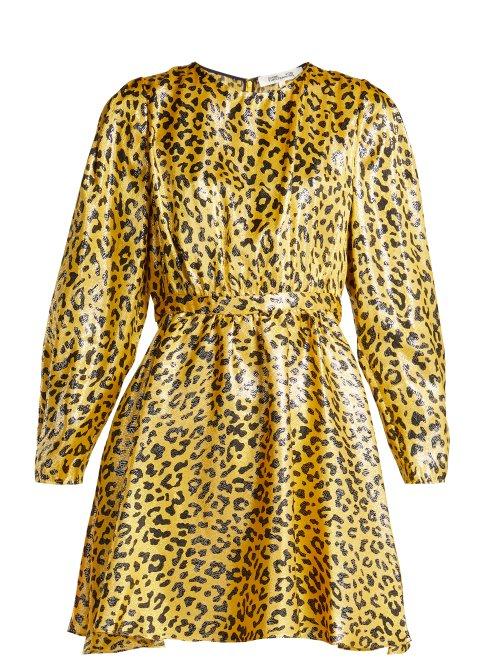 Matchesfashion.com Diane Von Furstenberg - Heyford Leopard Jacquard Silk Blend Mini Dress - Womens - Yellow Print