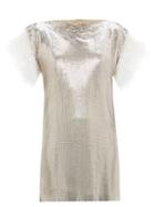 Matchesfashion.com Christopher Kane - Feather-trim Chainmail Mini Dress - Womens - Silver