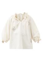 Matchesfashion.com Ssone - Laurent Embroidered Organic Cotton-blend Blouse - Womens - Cream