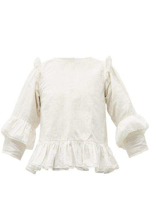 Matchesfashion.com Story Mfg - Amla Ruffled Linen And Cotton Blend Top - Womens - Ivory