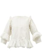 Matchesfashion.com Story Mfg - Amla Ruffled Linen And Cotton Blend Top - Womens - Ivory